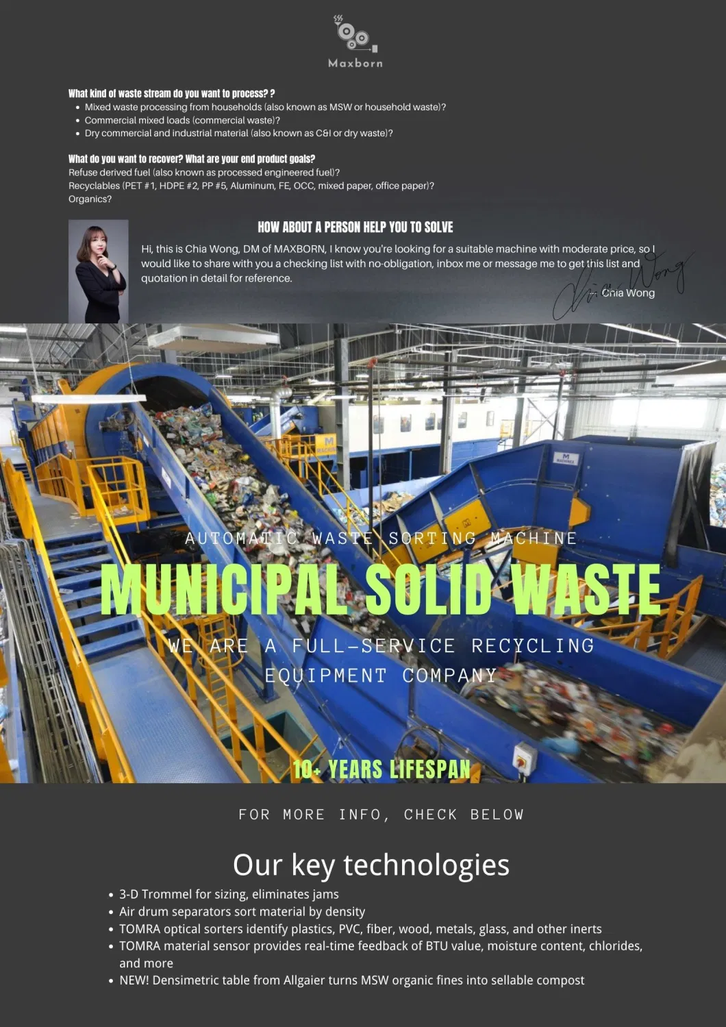 Construction Waste Management/Msw Sorting Recycling for Waste Treatment/Biogas Plant/ Waste to Energy /Garbage Segregation